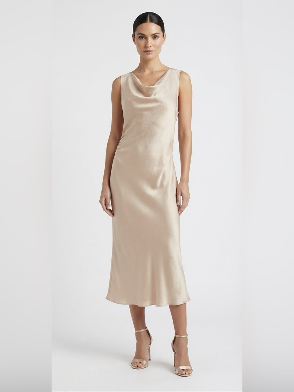 Bebe Satin Cowl-Neck Slip Dress - Champagne